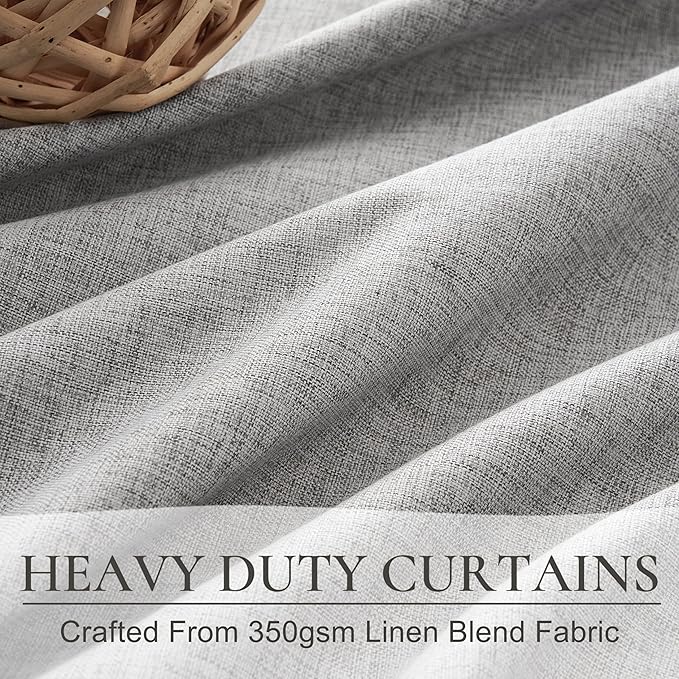 Gray 100% Black Out Linen Curtains 86 Inches Long 2 Panels Set