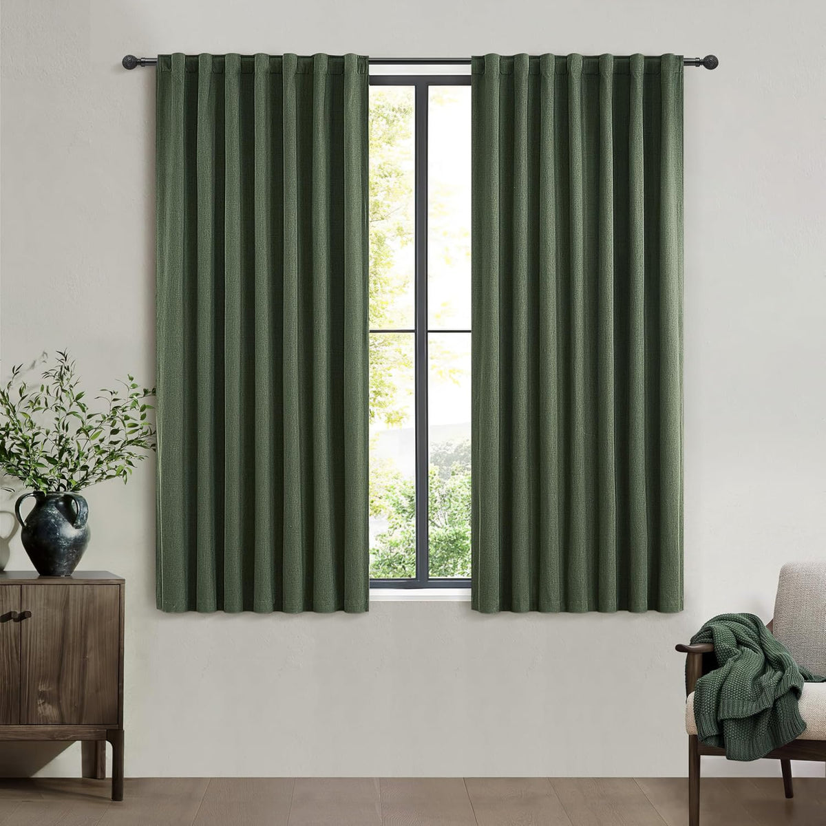 QJmydeco Green Country Kitchen Curtains 54 Inch Length Small Basement Window ...