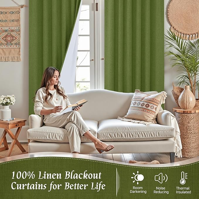 LAMIT 100% Blackout Linen Curtains