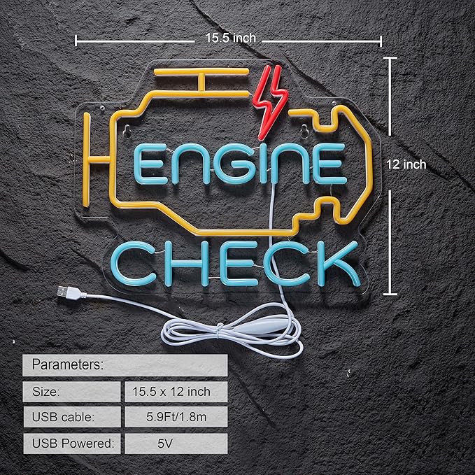 Check Engine Neon Sign for Garage Wall Decor Check Engine Neon Signs Car Auto