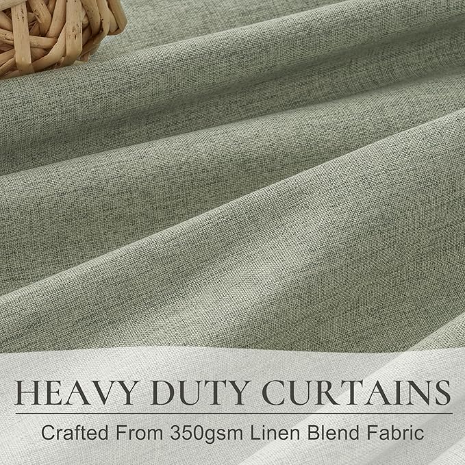 Sage Green Blackout Linen Curtains 120 Inches Extra Long
