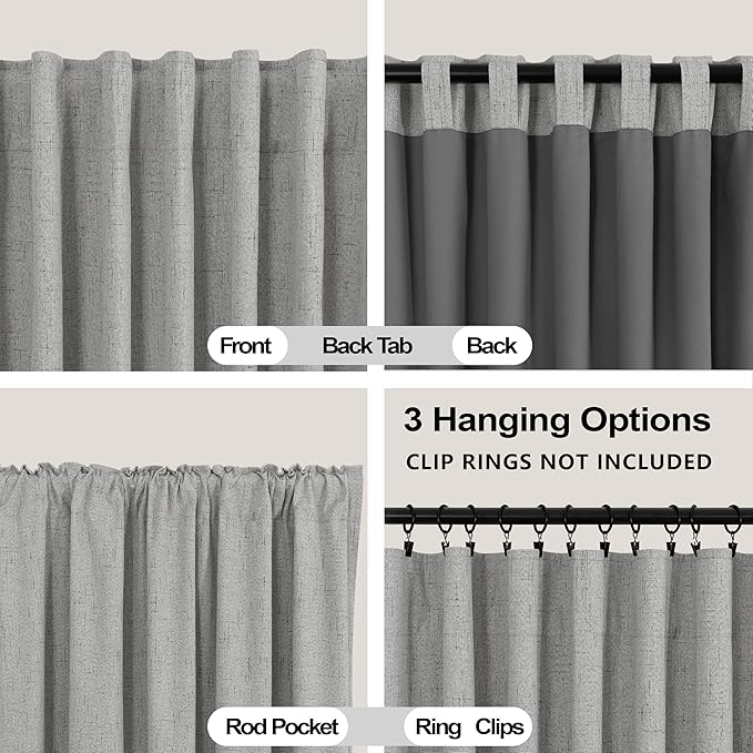 KOUFALL Linen Grey Curtains Blackout